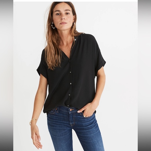Madewell Tops - MADEWELL Black Central Drapey Shirt Size XS